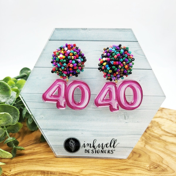 Personalized Number Earrings: Pink Mylar Balloon, Rainbow Sequin Birthday Gift