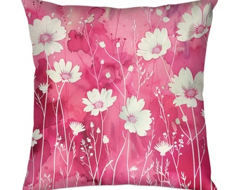 Pink Floral Watercolor Pillow Cover, Abstract Botanical Cushion, Pink Home Decor, Artistic Flower Throw Pillow, Unique Living Room Cushion