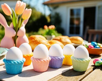 Portauovo a forma di cestino di Pasqua, decorazione per uova di Pasqua, uovo di Pasqua per bambini, portauova, design a cestino, ecologico, colori personalizzati, set da 4