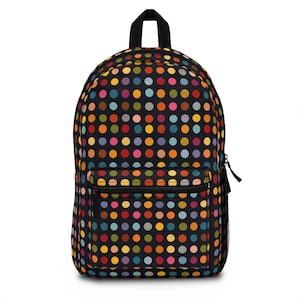 Colorful Polka Dot Backpack, Gender Neutral, School Bag, Travel Backpack, Black Backpack, Fashionable Backpack, Backpack for Students