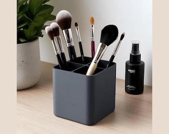 Modern Black Makeup Brush Organizer: 3D Printed Vanity Storage