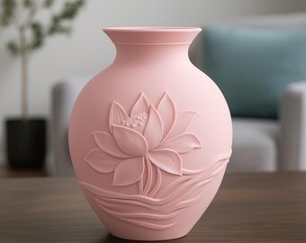 3D Lotus Flower Vase: Modern Zen Home Decor, Matte Pink Bioplastic