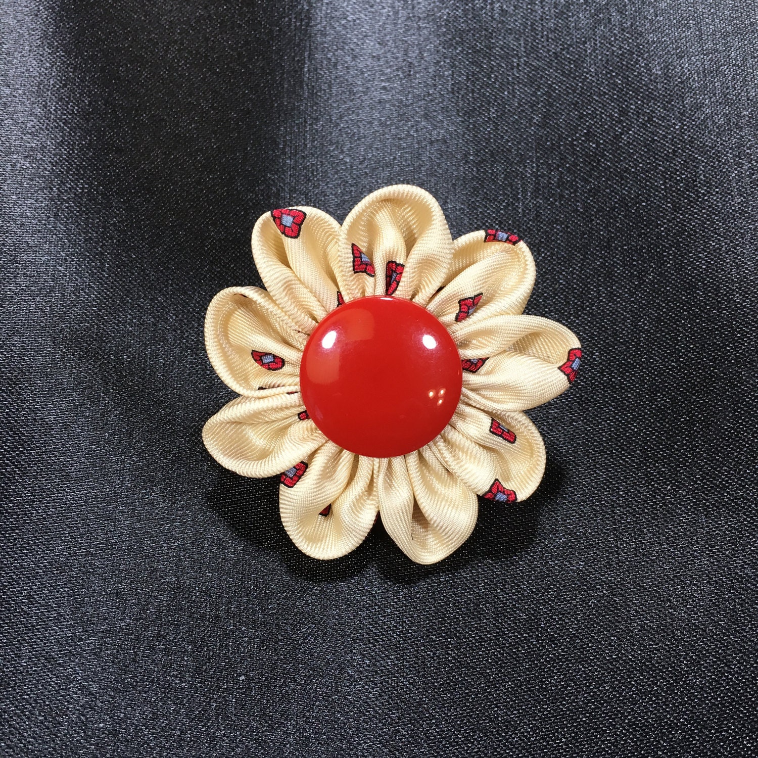 2 Silk Fabric Flower Lapel Pin Cream Ivory With Red and Etsy