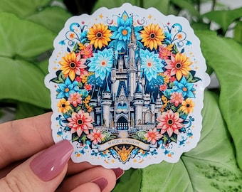 Pegatina de Magic Kingdom, pegatina floral, regalo, pegatinas, pegatinas para portátil, pegatinas de vinilo, pegatinas para botella de agua, pegatinas brillantes