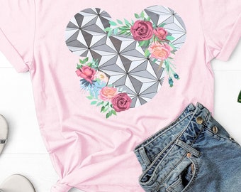 Maus Shirt, Blume und Garten, Epcot Shirt, Raumschiff Erde, Maus T-Shirt, rosa, Geschenk für sie, Geschenk, Plus Größe, Urlaub Shirt, Familien Shirt