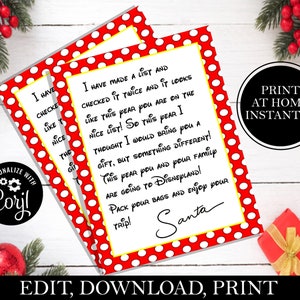 Carta do Papai Noel para você ir aos parques temáticos (mundo e terra), carta do Papai Noel, viagem aos parques para o Natal, revelação de viagem, presente de viagem, EDITÁVEL