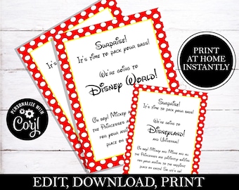 Surprise You&#39;re Going To Theme Parks Letter, Vacation Announcement, Going to World, Land, Cruise, Trip Reveal, Trip Gift, EDITABLE