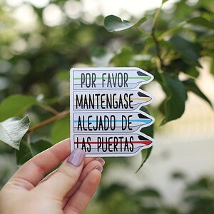Adesivo monotrilho, adesivo por favor mantengase alejado de las puertas, parque temático, fique longe das portas, presente, brilhante