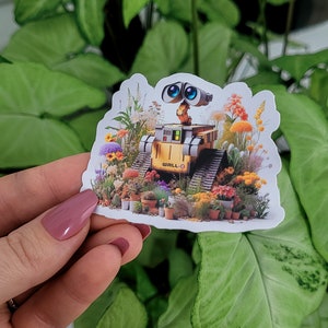 Wall-e Sticker, Walle Sticker, Floral Wall-e, Gift, Stickers, Laptop Stickers, Vinyl Stickers, Water Bottle Sticker, Glossy image 5