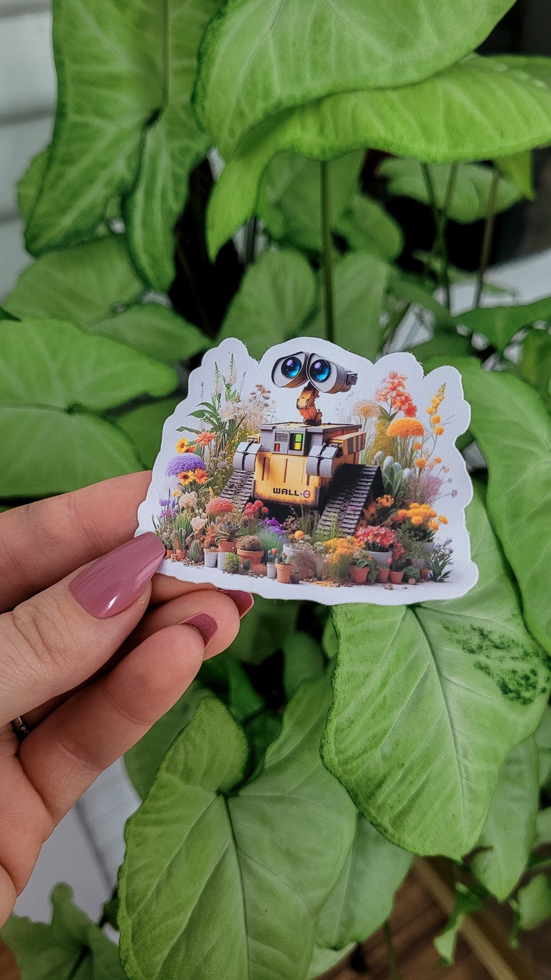 Wall-e Sticker, Walle Sticker, Floral Wall-e, Gift, Stickers, Laptop Stickers, Vinyl Stickers, Water Bottle Sticker, Glossy image 5