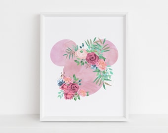 Mouse Print, Wall Art, Floral Mouse Decor, Gifts, Home Decor, Print, Printable Wall Art, Digital Download, Wall Decor, Art Print