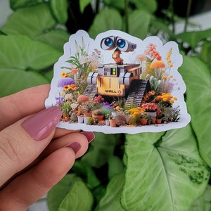 Wall-e Sticker, Walle Sticker, Floral Wall-e, Gift, Stickers, Laptop Stickers, Vinyl Stickers, Water Bottle Sticker, Glossy image 3