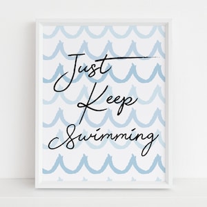 Just Keep Schwimmen Wandkunst, Nemo Dekor, Wandkunst, Geschenke, Wohnkultur, Druck, druckbare Wandkunst, digitaler Download, Wanddekoration, Kunstdruck