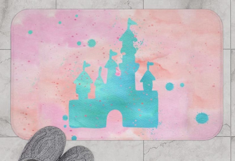 Pink Castle Bath Mat Disney Bathroom Decor Gift Home Decor Etsy