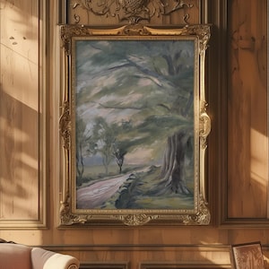 Scotland Oil Painting of Inverness Road and Trees | Fine Art Print of Original Oil Painting by K. Durkin | Green Toned Scenery