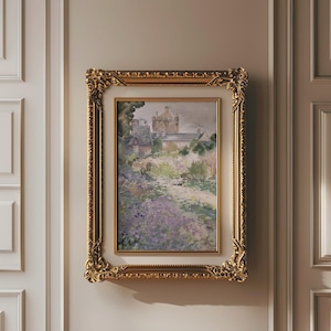 Schottland Schloss Blumenmalerei | Fine Art Print nach Original Aquarell & Ölpastell von K. Durkin | Florale Landschaft Cottagecore Landschaft