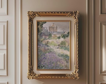 Scotland Castle Floral Painting | Fine Art Print of Original Watercolor & Oil Pastel by K. Durkin | Floral Landscape Cottagecore Scenery