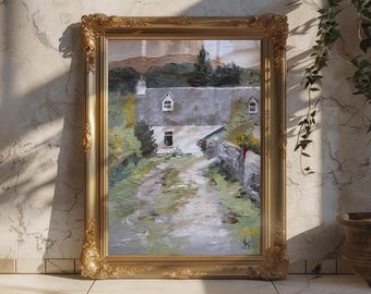 Cottage Oil Painting in Scotland on Loch Ness | Fine Art Print of Original Oil Painting by K. Durkin | cottage core Scenery
