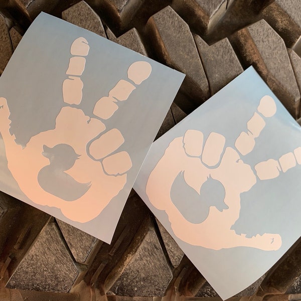 Pair of Peace/wave hands with duck decal