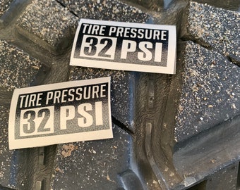 Tire pressure PSI decal for aftermarket tires