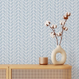 Blue Herringbone Self Adhesive Wallpaper - Geometric Peel and Stick Wall Paper - Abstract Decal - Temporary Chevron Wall Mural CC004