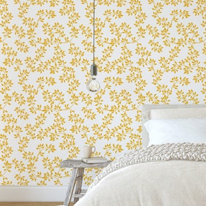 Self Adhesive Yellow Leaves Wallpaper -Peel and Stick Luxury Mural - Tree Branch Temporary Wall Paper - Removable Art Deco Wall Decal CC128
