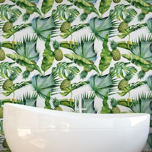Peel and Stick Pineapple Green Wallpaper - Self Adhesive Palm Leaves Decal - Removable Tropical Jungle Wall Paper - Temporary Mural CC044
