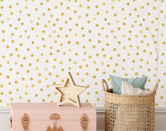 Gold Polka Dots Removable Wallpaper - Minimalism Self Adhesive Wall Decal -Boho Style Peel and Stick Wall Paper -Temporary Mural CC099