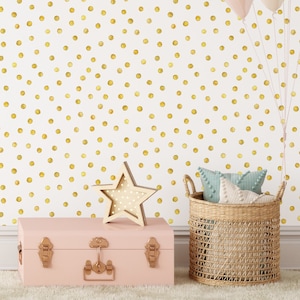 Gold Polka Dots Removable Wallpaper - Minimalism Self Adhesive Wall Decal -Boho Style Peel and Stick Wall Paper -Temporary Mural CC099