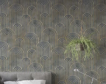 Dark Art Deco Arch Wallpaper – Modern Geometric Lines Peel and Stick Wall Mural CC173