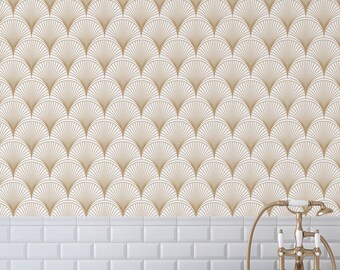 Art Deco Wallpaper - Scallops Geometric Wall Mural - Peel and Stick Luxury Design CC125