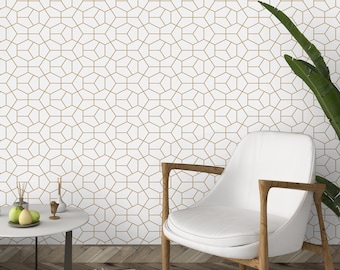 Temporary Abstract Wallpaper - Geometric Removable Wall Decor - Hexagon Self Adhesive Wall Decal - Peel and Stick Art Deco Mural CC102