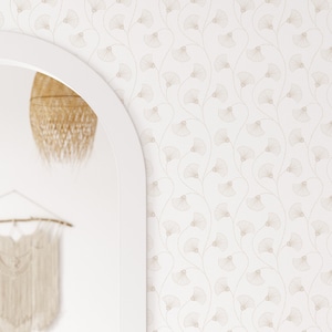 Art Deco Beige Blooms Self Adhesive Wallpaper - Peel and Stick Boho Flowers - Minimalistic Removable Fabric Paper CC210
