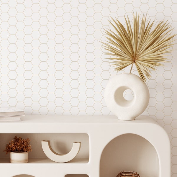 Honeycomb Boho Style Self Adhesive Wallpaper - Geometric Peel and Stick - Removable Beige Hexagon Wall Mural - Bee Pattern Temporary CC222