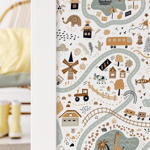Cartoon Adventure Road Map Wallpaper for Kids Nursery Playroom CC294