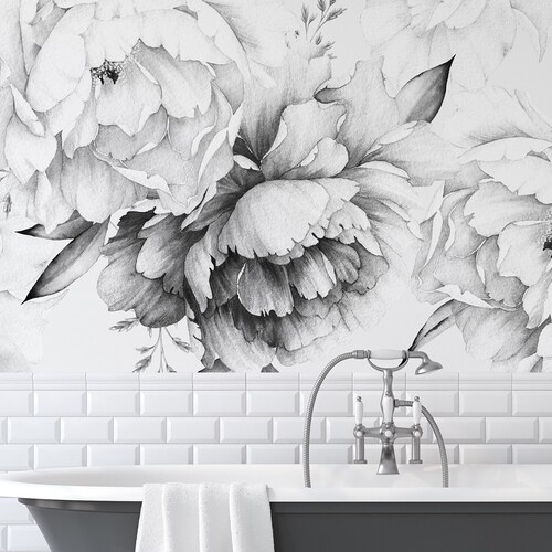 French Toile Peel and Stick Wallpaper Black and White Flower Etsy