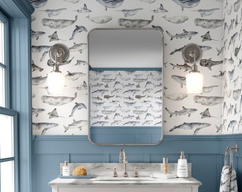 Peel and Stick Sea World Wallpaper - Self Adhesive Ocean Fish Whale Shark Dolphin Temporary Decal - Kids Removable Wall Mural CC053