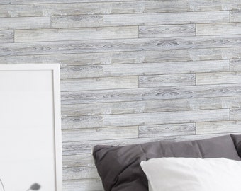Self Adhesive Gray Rustic Wallpaper - Removable Wood Plank Panels Wall Decal - Peel and Stick Farmhouse Mural - Temporary Decor CC108