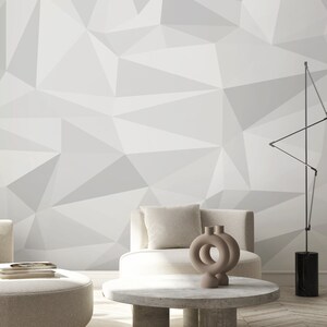 White Gray Geometric Wall Mural - Triangle Peel and Stick Diamond Abstract Wallpaper CCM165