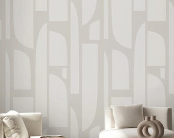 Neutral Geometric Shapes Wall Mural - Arch Abstract Peel and Stick Minimalist Wallpaper CCM159