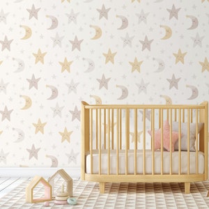 Moon Stars Nursery Celestial Wallpaper - Night Sky Kids Peel and Stick ...