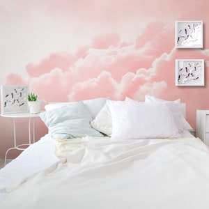 Pastel Pink Girl Room Peel and Stick Wallpaper - Sky Self Adhesive Wall Mural - Nursery Cloud Removable Wall Decal - Temporary Print CCM021