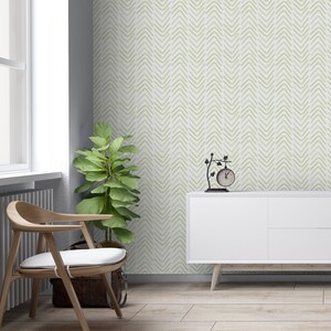 Peel and Stick Green Chevron Wallpaper self Adhesive Herringbone Wall