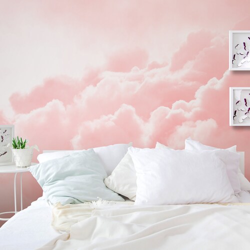 Boy Nursery Peel and Stick Mural Wallpaper Pastel Blue Sky Etsy