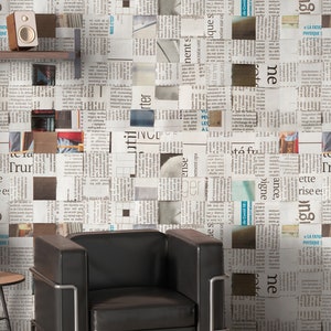 Vintage Newspaper Collage Wall Mural - Text Print Patchwork Loft Peel and Stick Wallpaper CCM171
