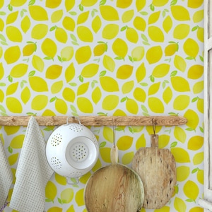 Yellow Lemon Peel and Stick Wallpaper - Watercolor Self Adhesive Wall Mural - Removable Fruit Wall Decal - Kitchen Floral Temporary CC076
