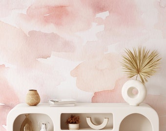 Pink Watercolor Peel and Stick Wallpaper - Abstract Painting Brush Stroke Wall Mural - Girls Nursery Room Removable Wall Decal CCM104