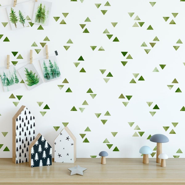 Minimalistic Peel and Stick Wallpaper - Geometric Removable Wall Paper - Green Triangle Abstract Wall Decor - Self Adhesive Decal CC263
