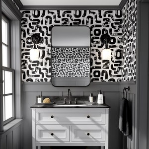 Black and White Abstract Lines Self Adhesive Wallpaper - Peel and Stick Boho Style Mural - Removable Scandinavian Wall Decal CC288