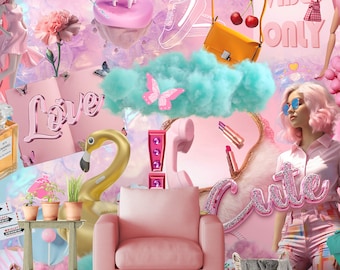 Pink Fashion Collage Wallpaper for Girly Teen Room CCM175